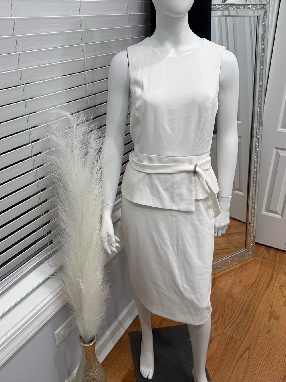 White House Black Market White Sleeveless Sheath Dress with Waist Tie